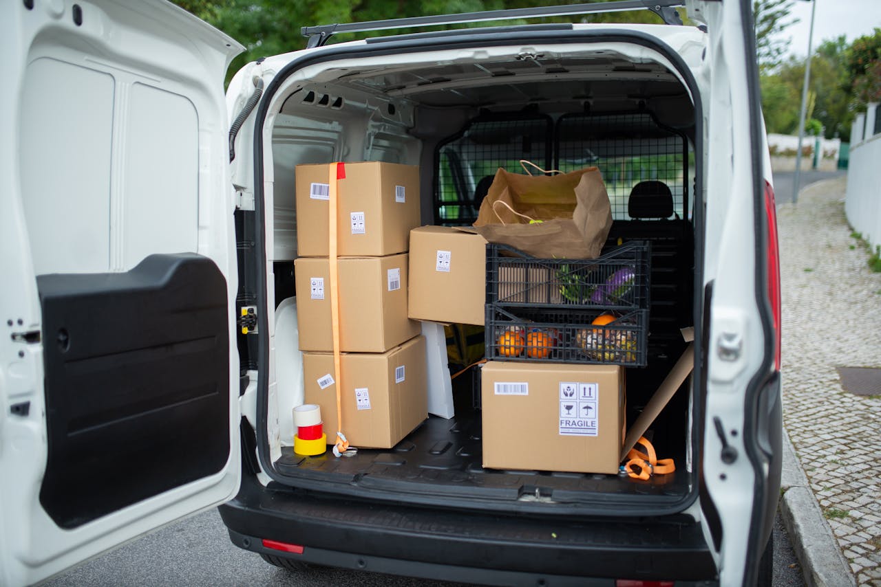 Brown Cardboard Boxes in the Van